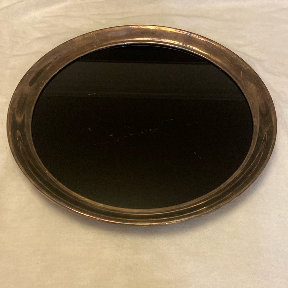 Wallace 9009 silver plate and black glass cocktail tray